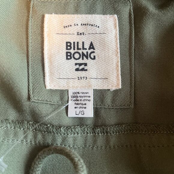 Billabong Jacket Women's Size Large Military Olive Green Hooded Pockets Open - Picture 3 of 12